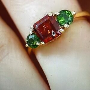 RING- Brazilian Cherry Citrine & Chrome Diopside in 18 K Vermeil YG over SSilver